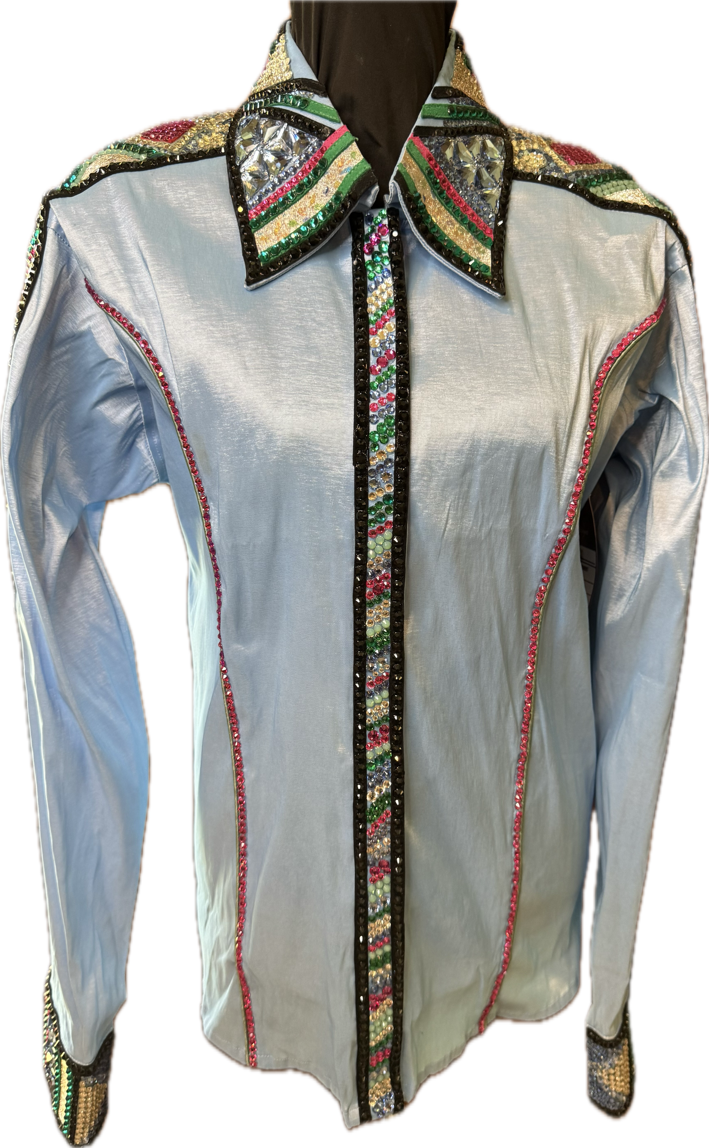 XXL Light Blue Stretch Taffeta with Hot Pink, Dark Green, Light Green and Black Accents