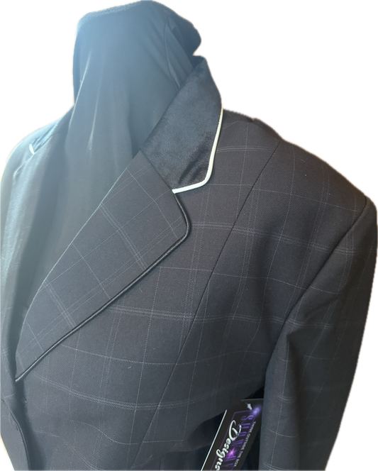 *42 Bust* Black Plaid with White Piping