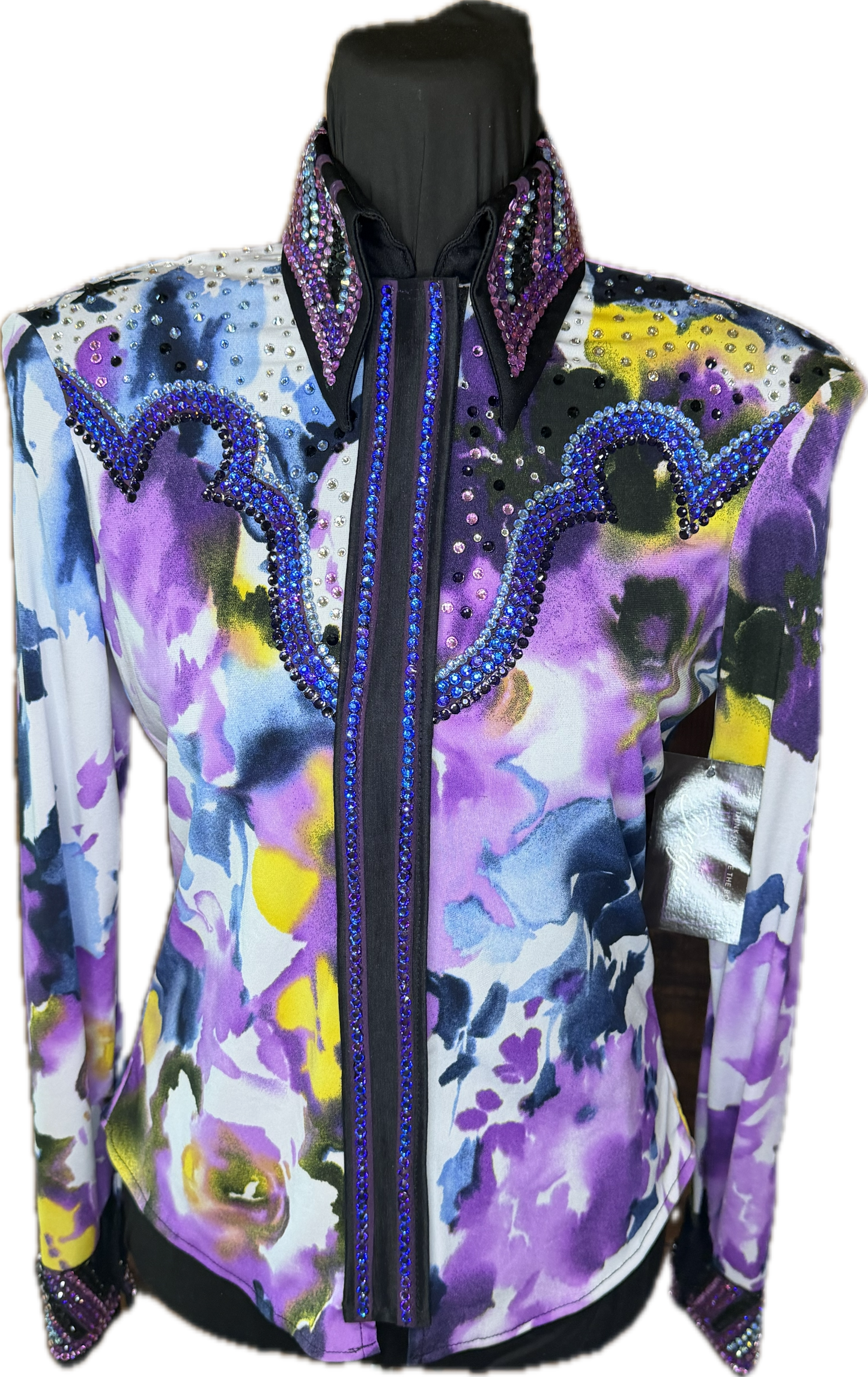 Extra Small day shirt. Stretch Lycra Purple Floral Retro Design