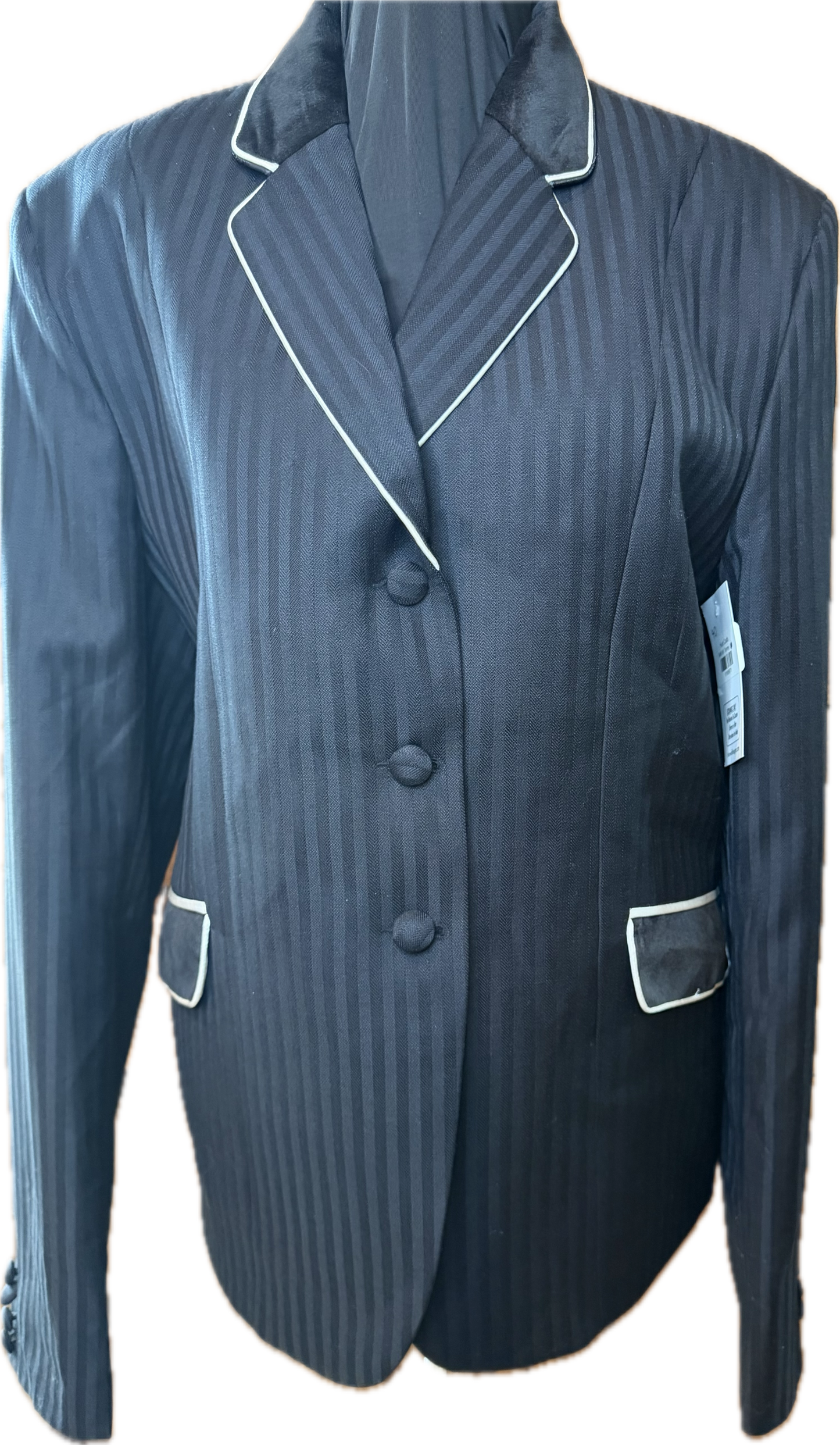 *40 Bust* Black Stripe With Black Velvet Collar and White Piping