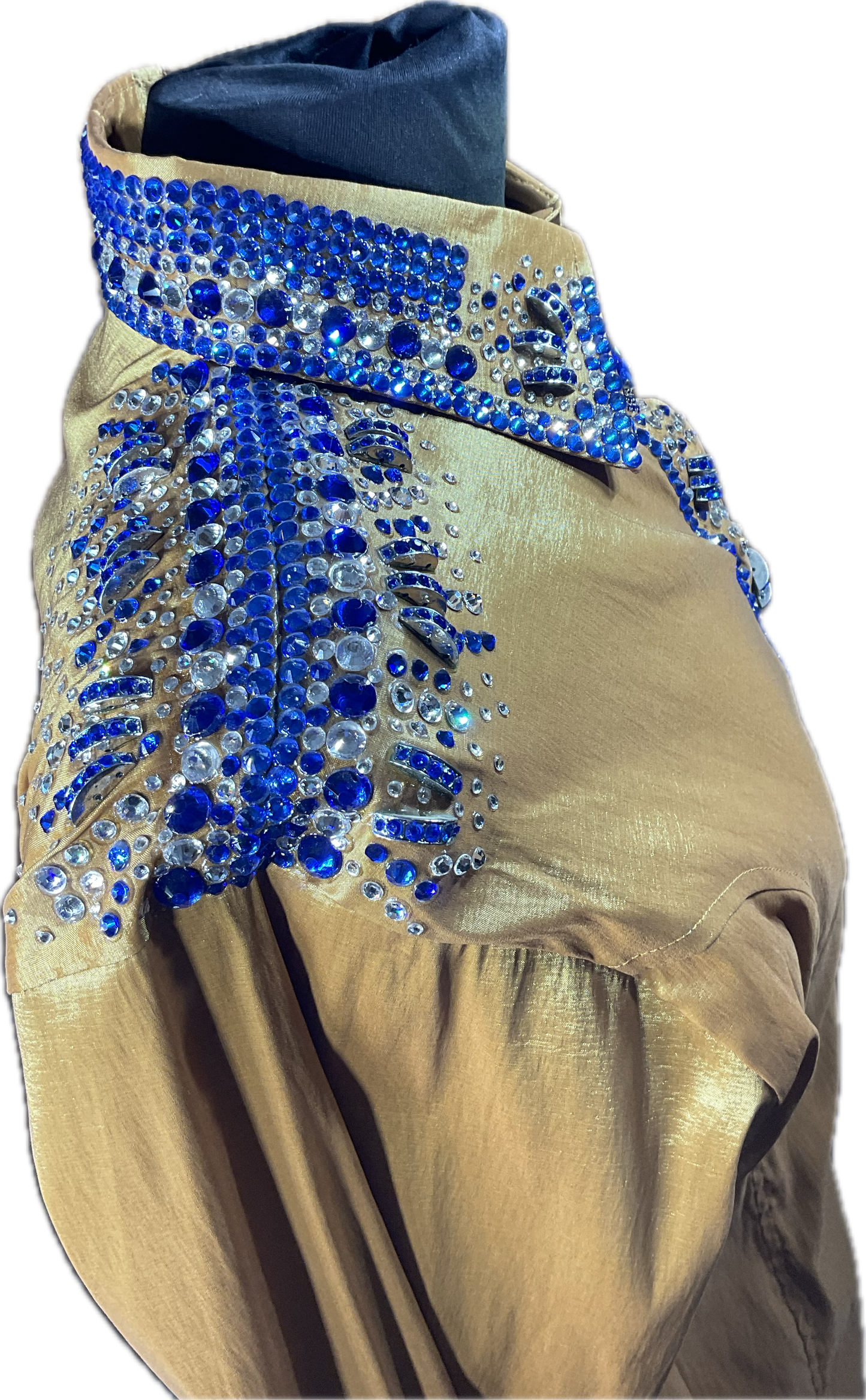 XXL Golden stretch taffeta with royal blue and clear accents