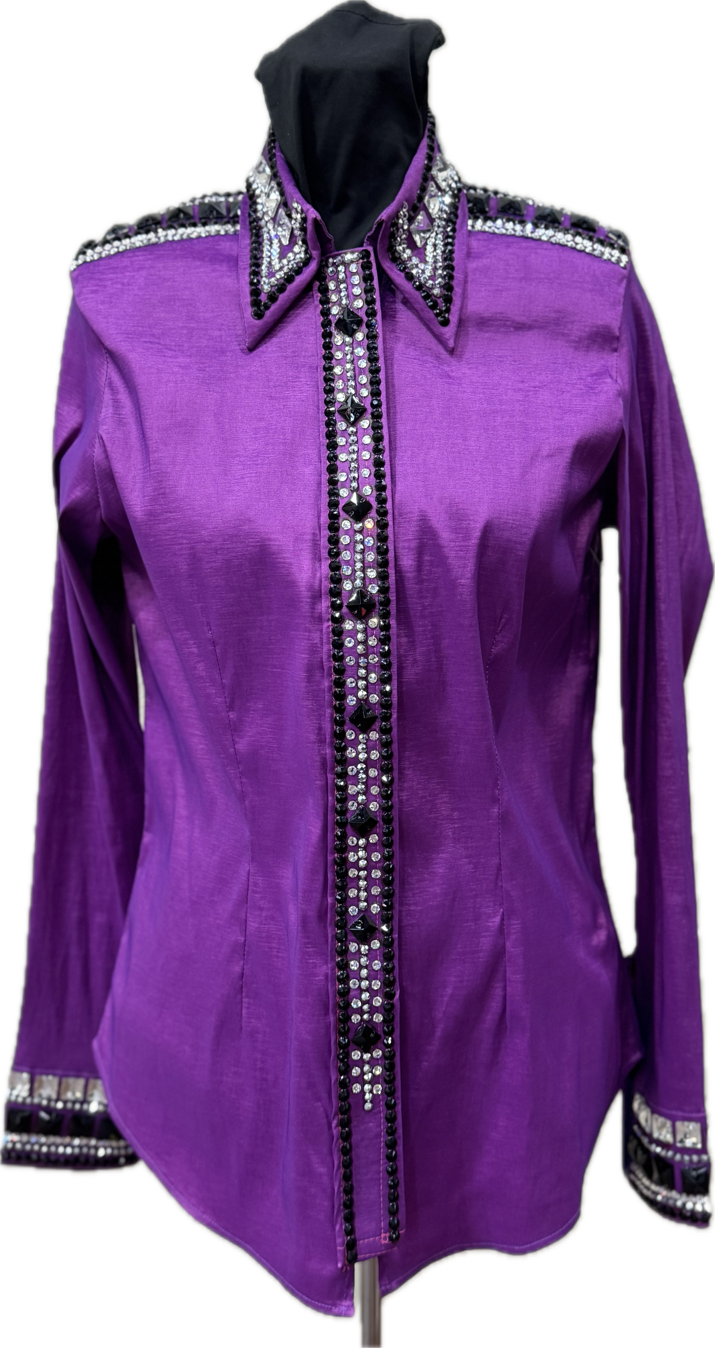 Size Medium Raspberry Stretch Taffeta with Black and Clear Accents