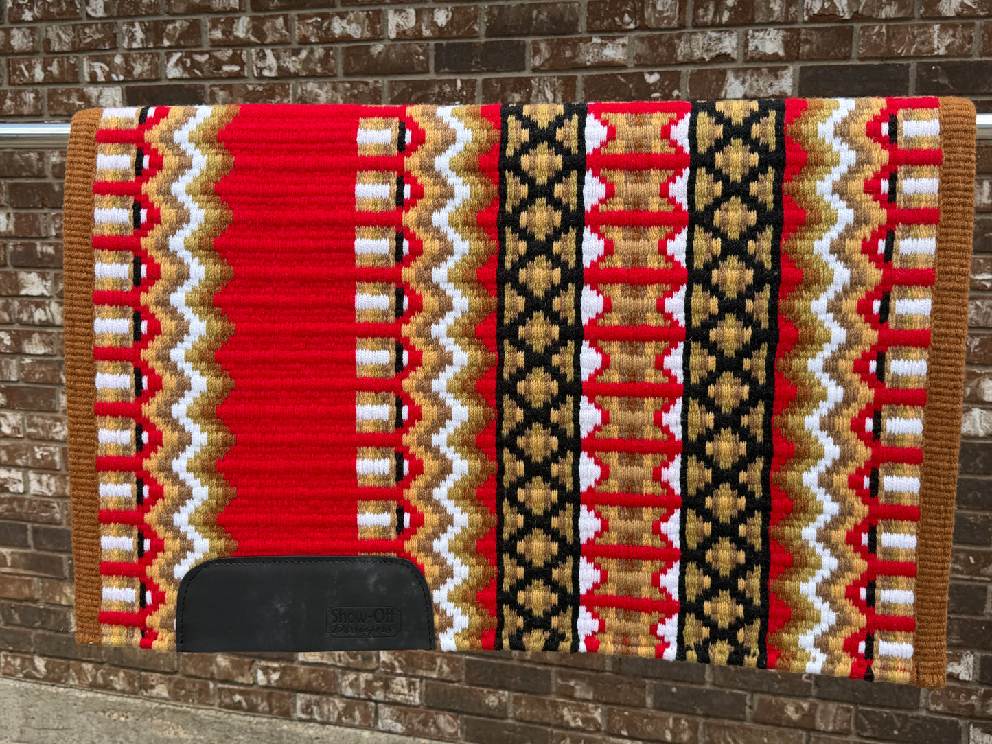 B618 Oversized Saddle Blanket French Tan, Raw Umber, Show Red, White, Black