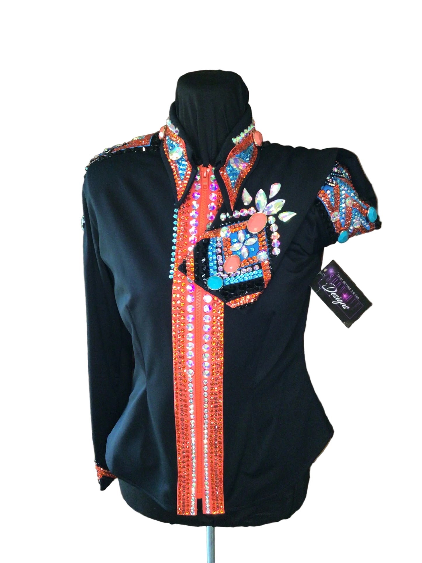 Small Stretch Black Day Shirt with Orange and Aqua