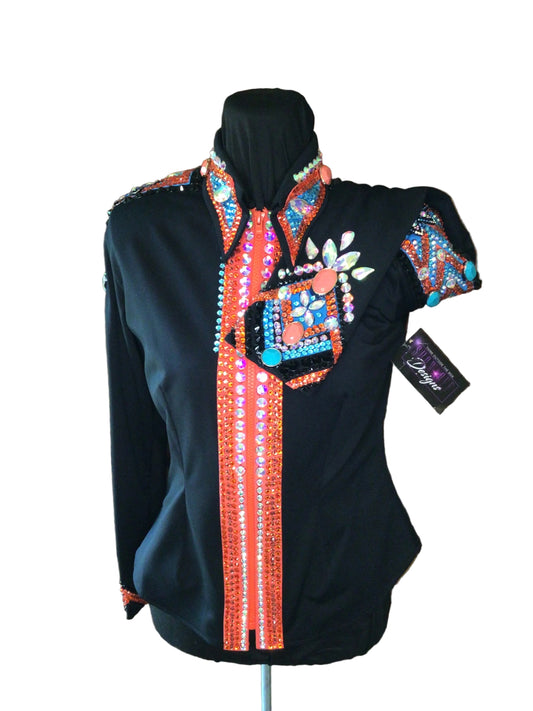 Small Stretch Black Day Shirt with Orange and Aqua