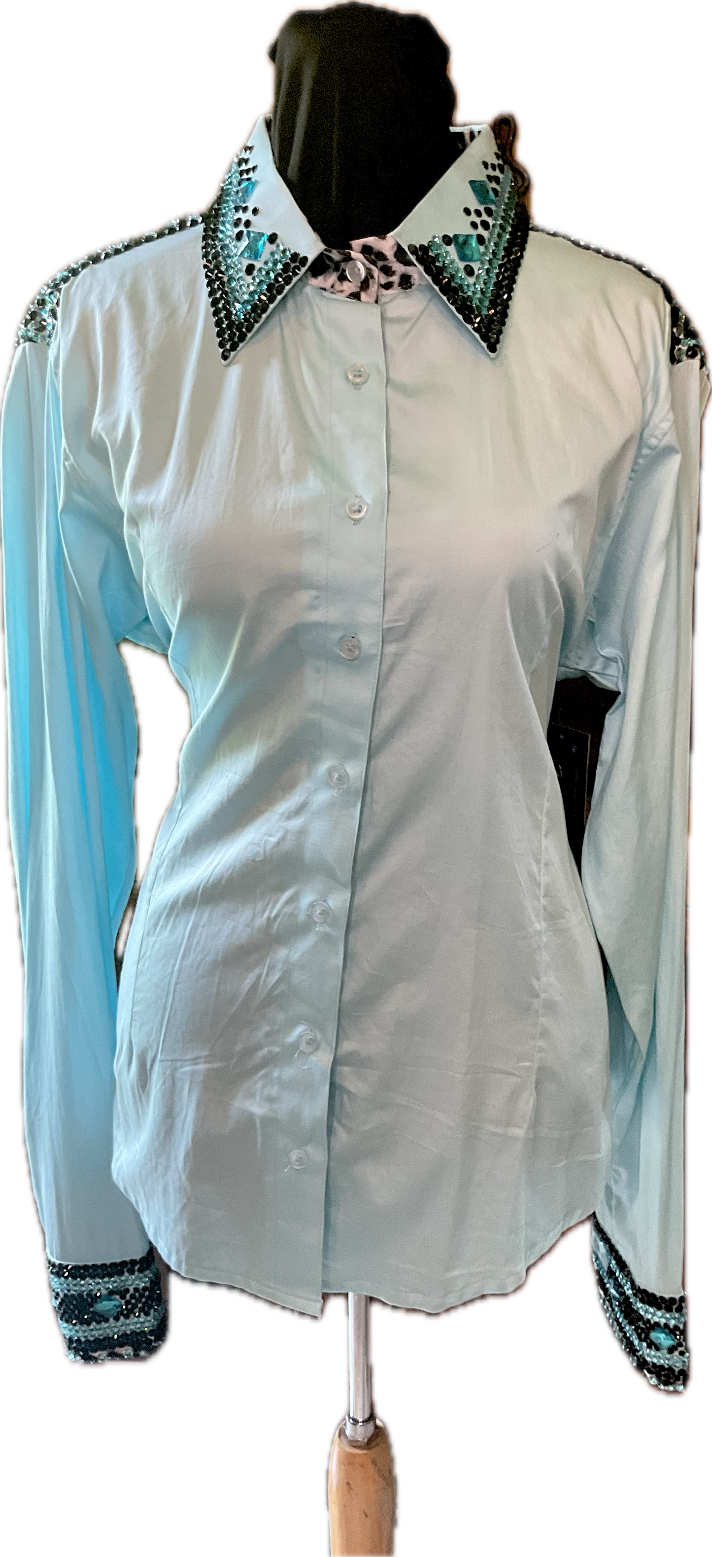 XL Light Blue Cotton Day Shirt Leopard and Aqua Detail