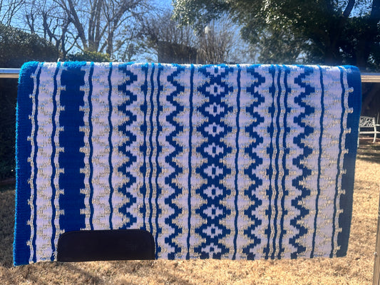 B154 Oversized Saddle Blanket royal blue, white and pure metallic silver