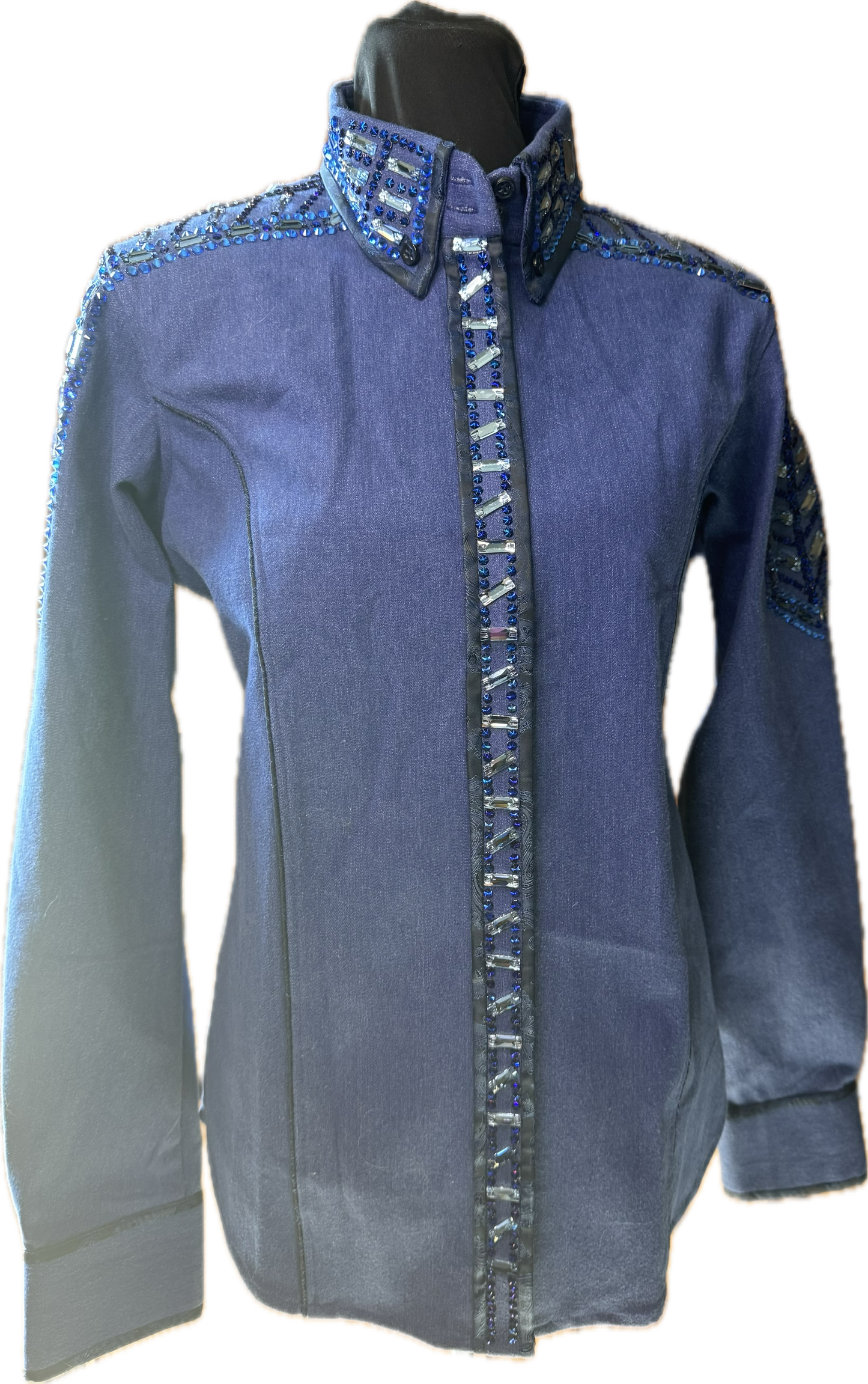 Size Large stretch denim retro design tone on tone shirt