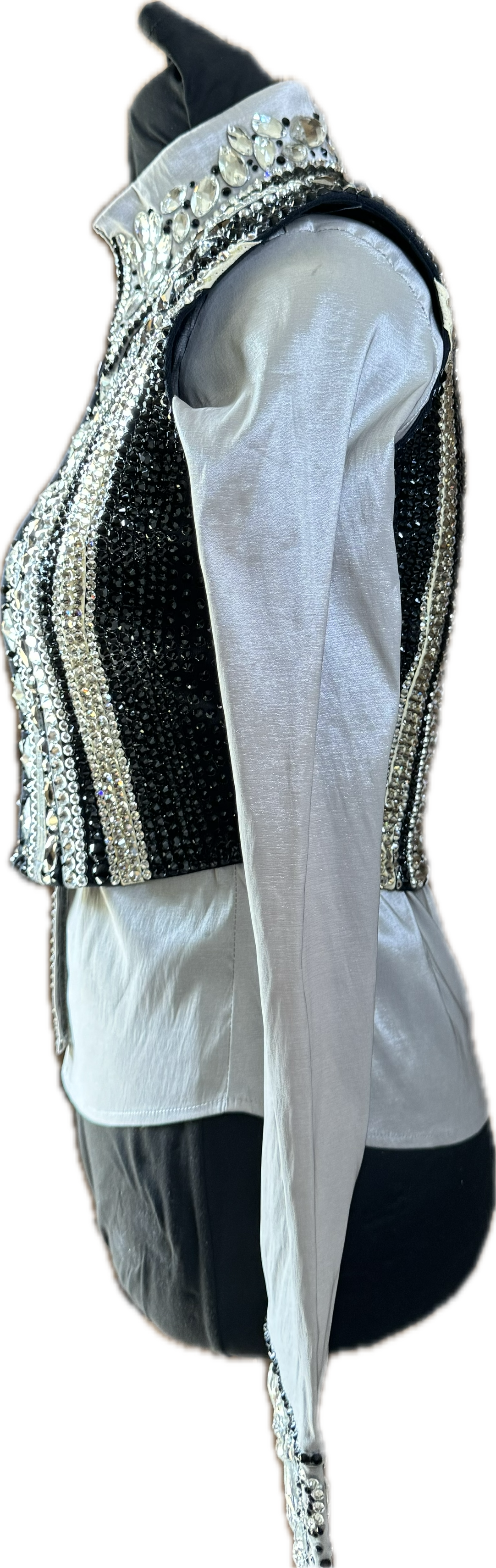 Extra Small Vest Set black and grey with matching day shirt. vest has detachable fringe