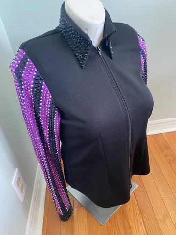 Size large day shirt black and purple stripe sleeves. LOADED in crystals