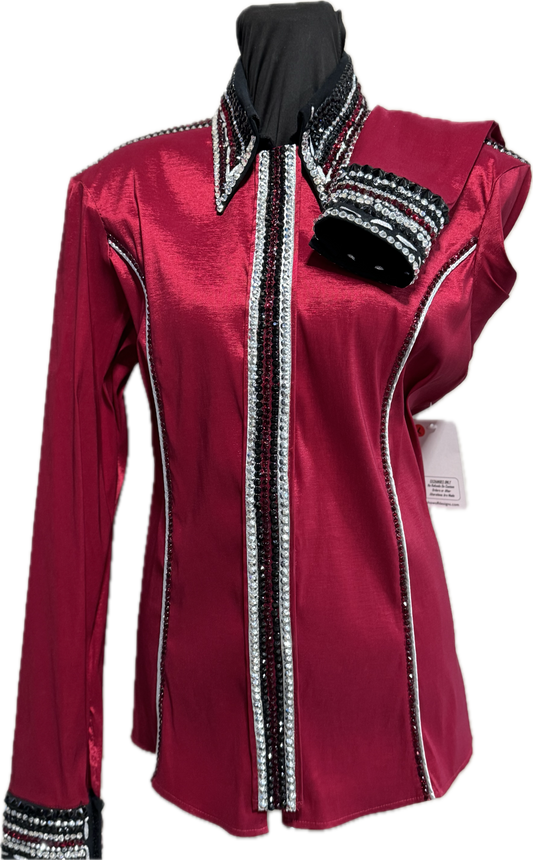 Size Large Dark Red with Siver Backstitch and clear Crystals