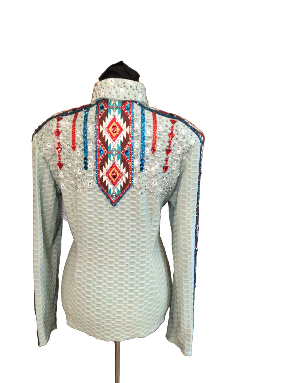 Medium Gray Textured Stretch Lycra with Aztec Shoulder and Sleeves