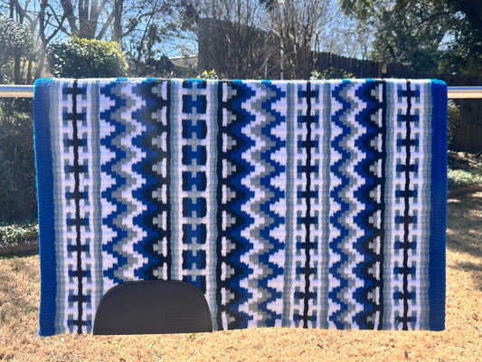 B143 Oversized Saddle Blanket bright royal blue, ocean blue, periwinkle, white, black