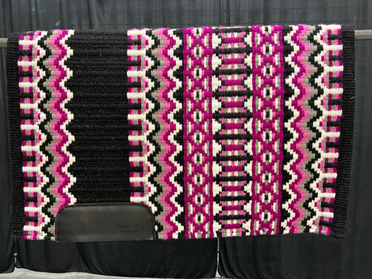 B584 Oversized Saddle Blanket Show Black, Raspberry, Fuchsia, White, Ash