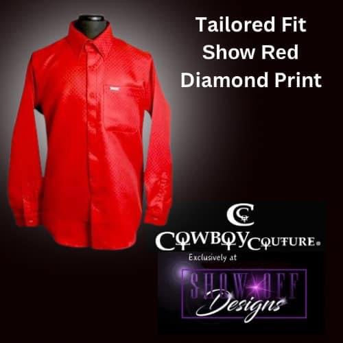 Cowboy Couture Men's Shirt - Show Red Diamond Print