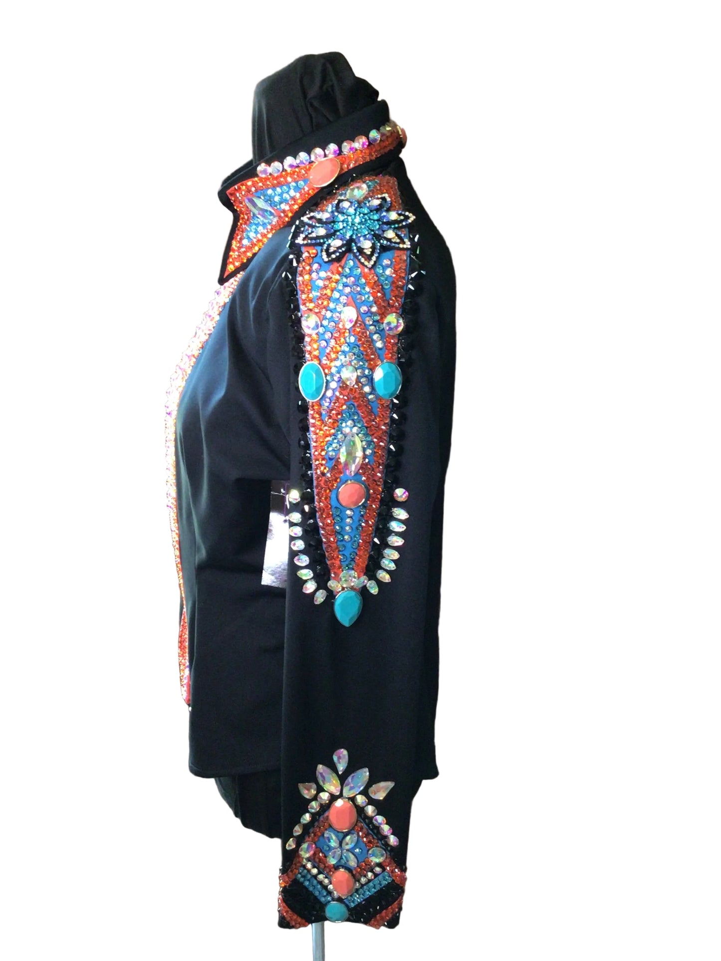 Small Stretch Black Day Shirt with Orange and Aqua