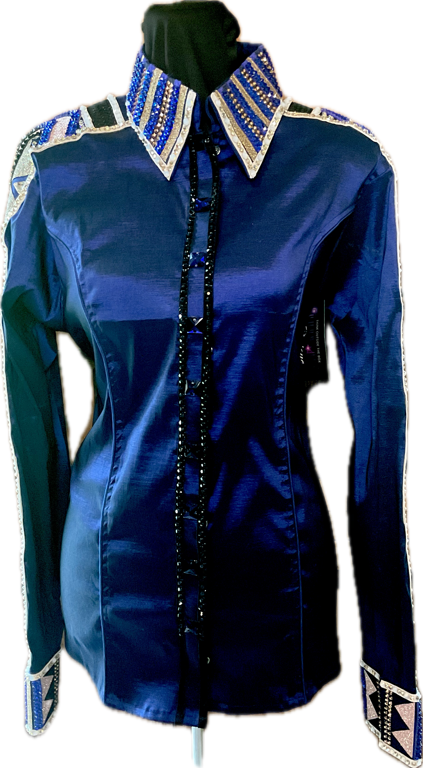 XL Day Shirt Royal Blue stretch taffeta with Gold, Rose Gold, and Black