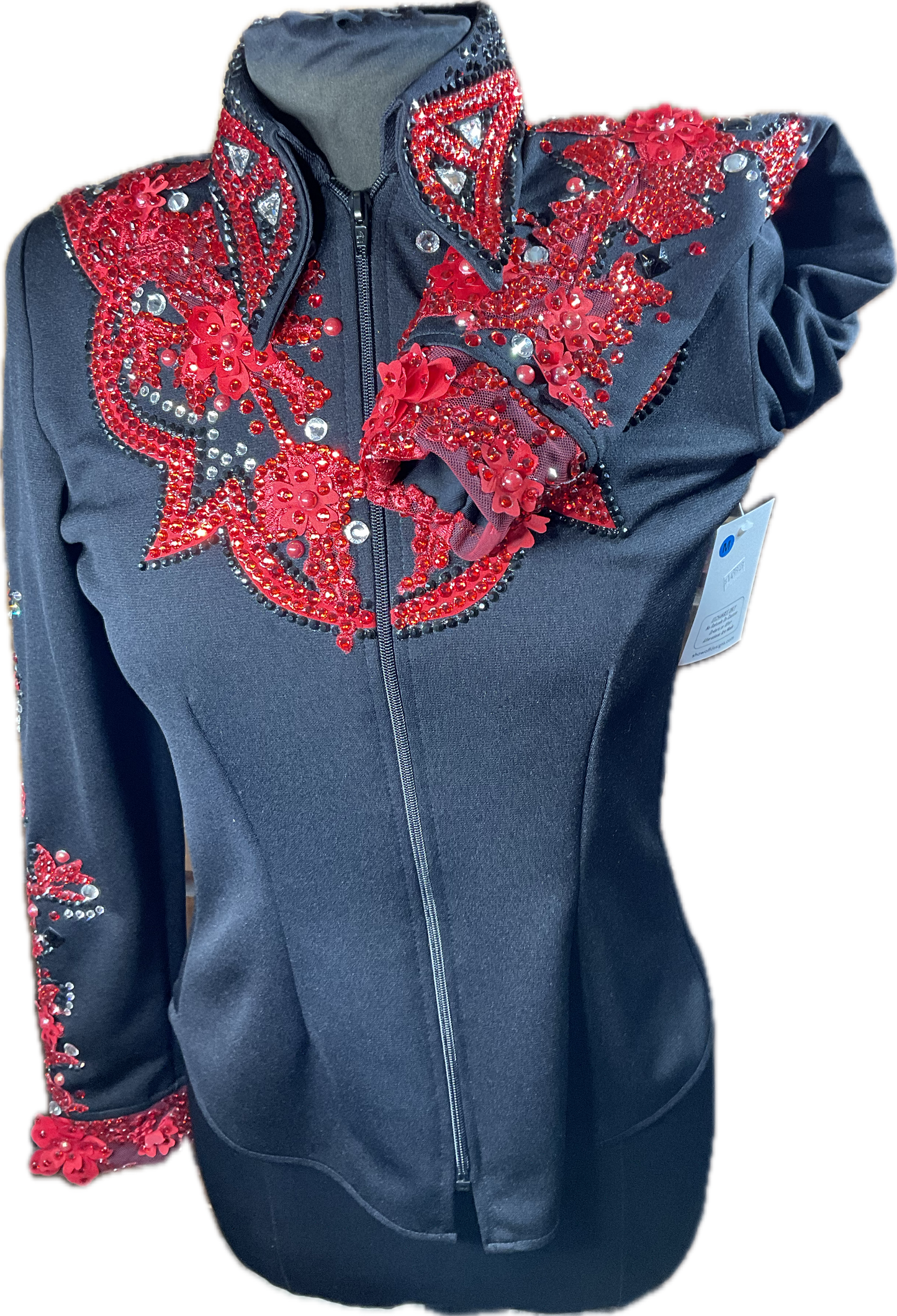 Medium black stretch with red floral retro designs