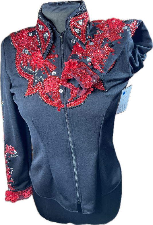 Medium black stretch with red floral retro designs