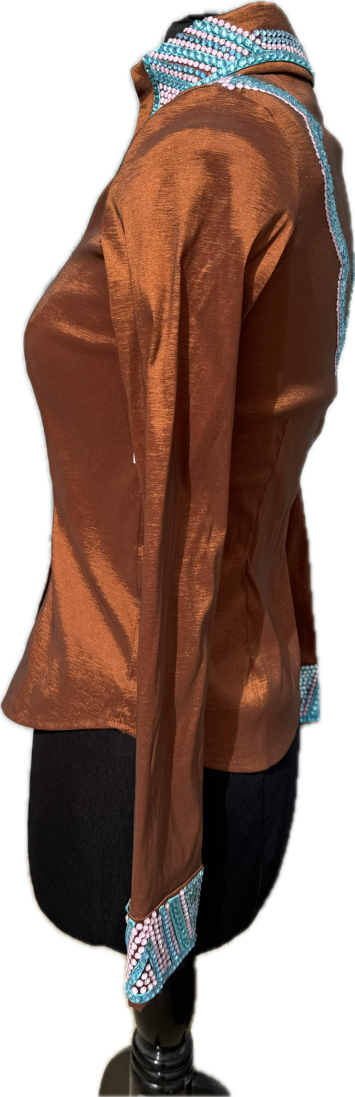 Extra Small Rust Stretch Taffeta Aqua and Pink