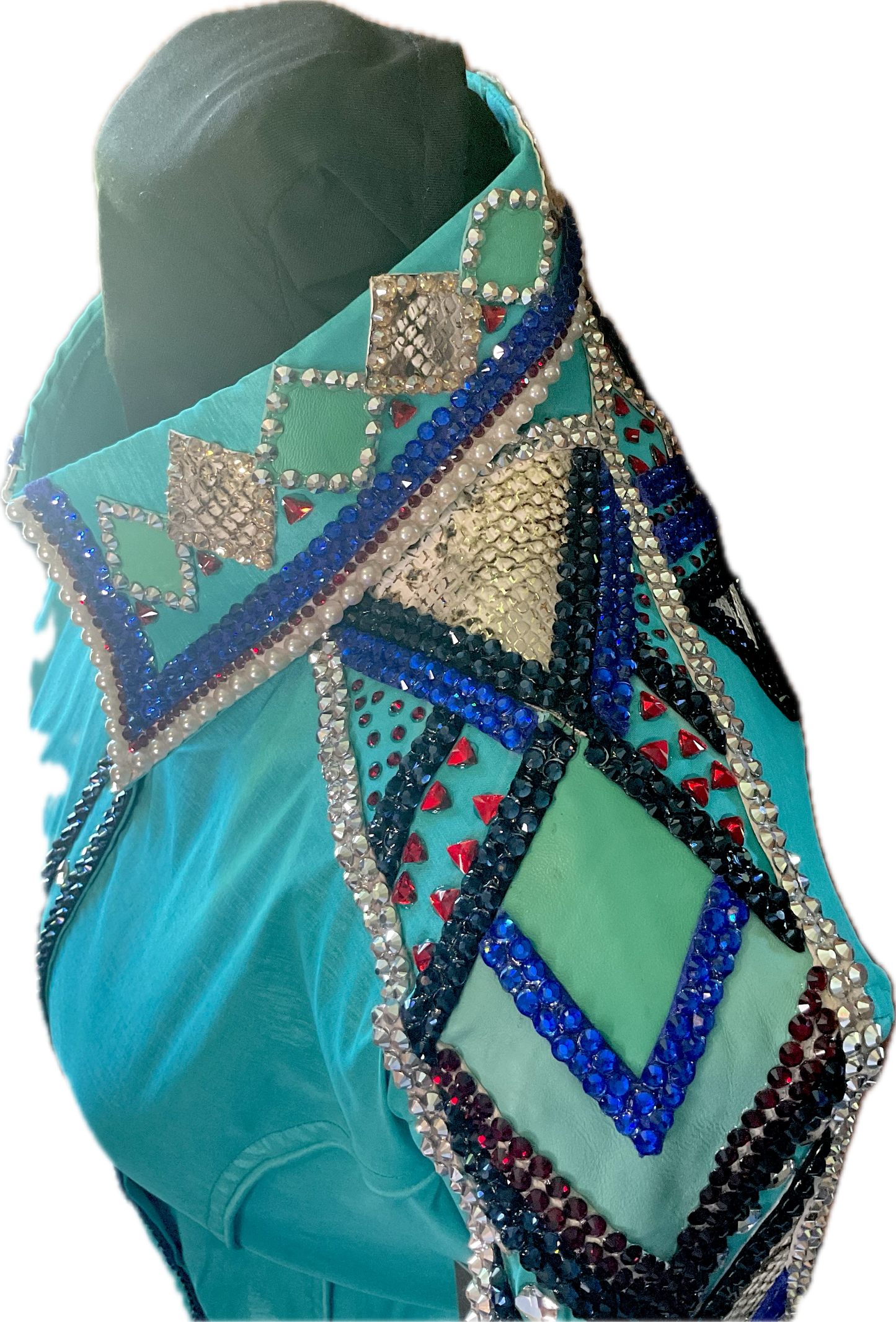 XL Day Shirt Aqua Taffeta with Silver, Metallic, Black and Blue