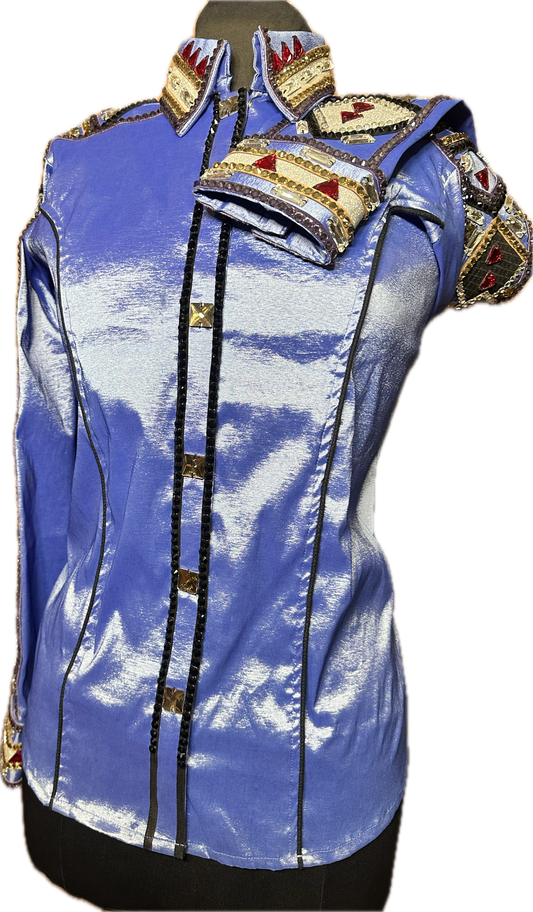 Size Large Denim Stretch Taffeta with Black, Silver, Red and Gold