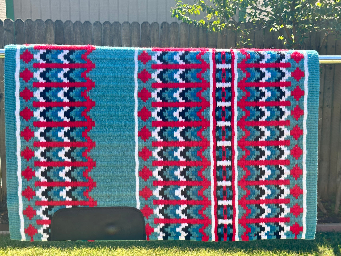 B437 Oversized Saddle Blanket Soft Turquoise, Dark Turquoise, Black, White, Red