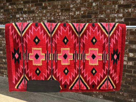 a118 Ranch Oversized Saddle Blanket Tibetan Red, Dark Coral, Sache Pink Black, Sheep Skin