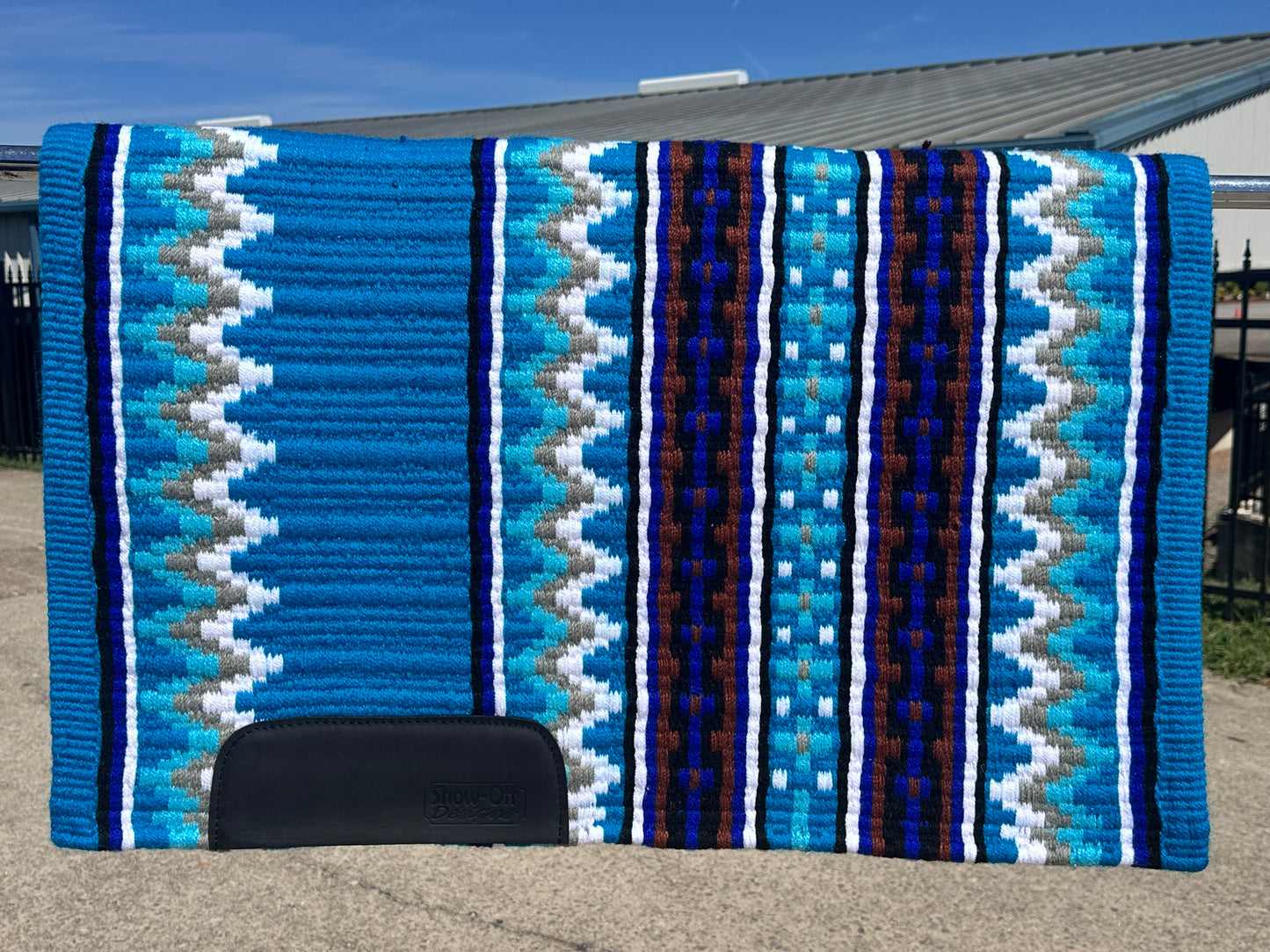 B413 Oversized Saddle Blanket Show Turquoise, Black, Royal Blue, White, Sea Foam, Ash, Raw Umber
