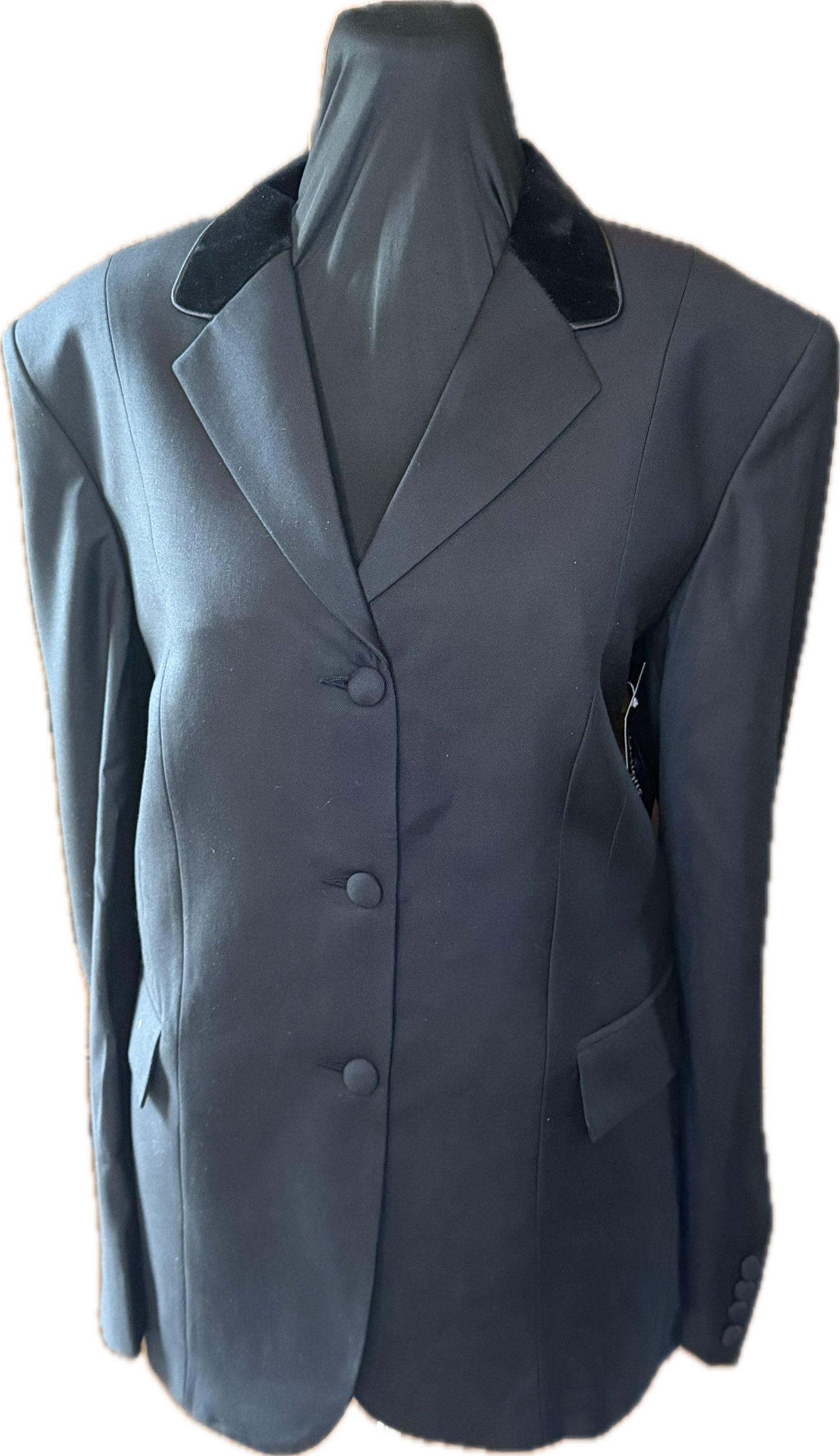 *38 Bust* Black with Black Velvet Collar and Black Piping