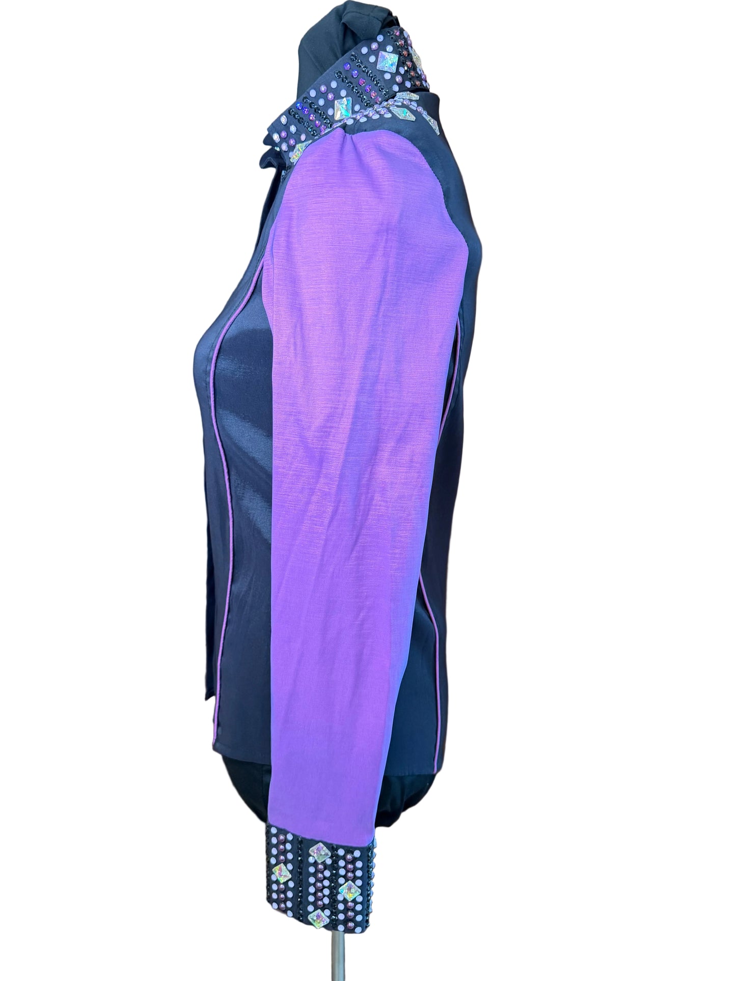 Small Stretch Taffeta Black Day Shirt with Purple Sleeves