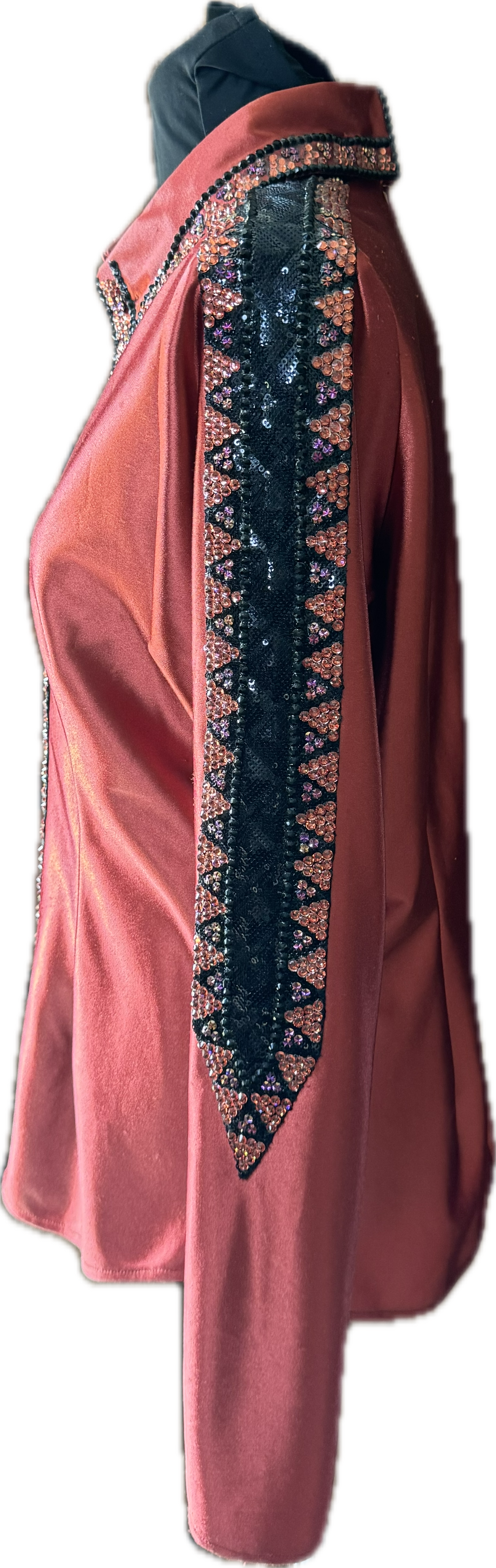 Size Large rust stretch backzip with black accents