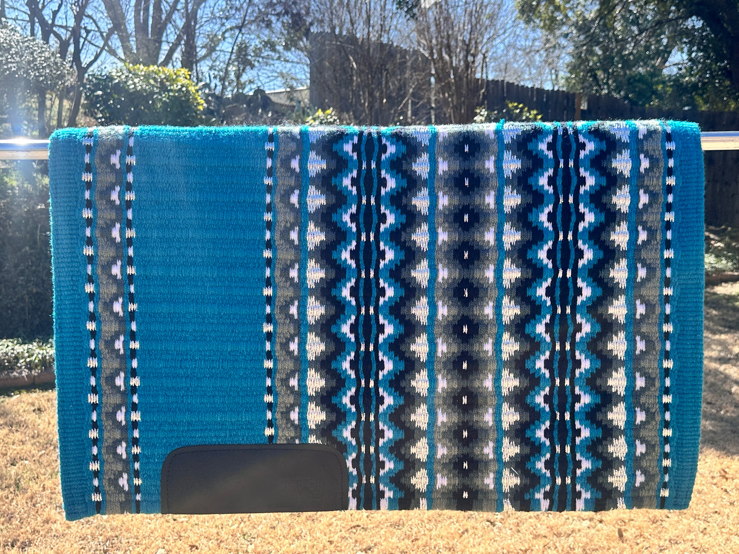 B134 Oversized Saddle Blanket bright turquoise, ash, charcoal, white, black and pure metallic silver