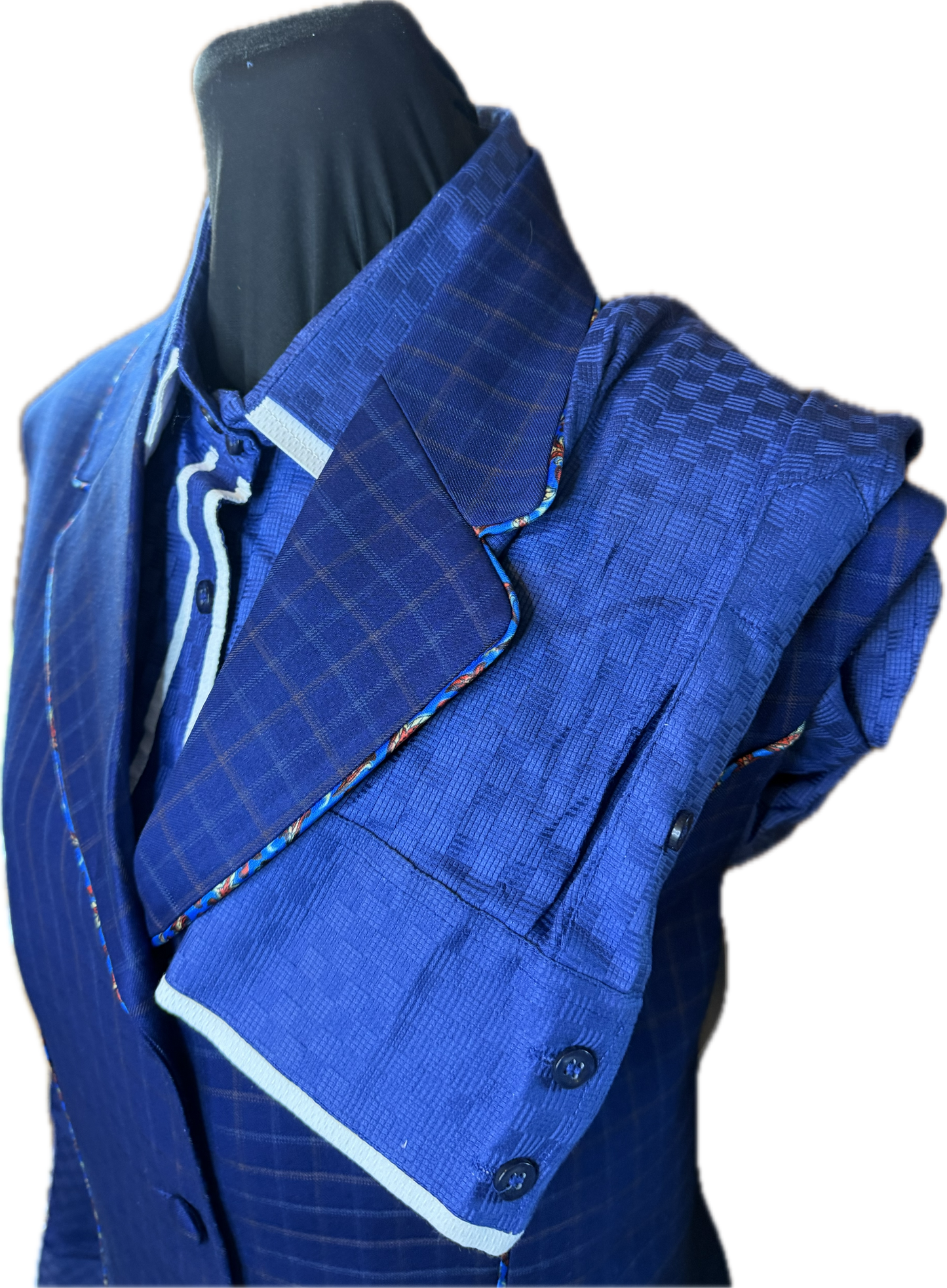 *42 Bust* Vest Set *Navy Blue Plaid with Navy Blue Shirt