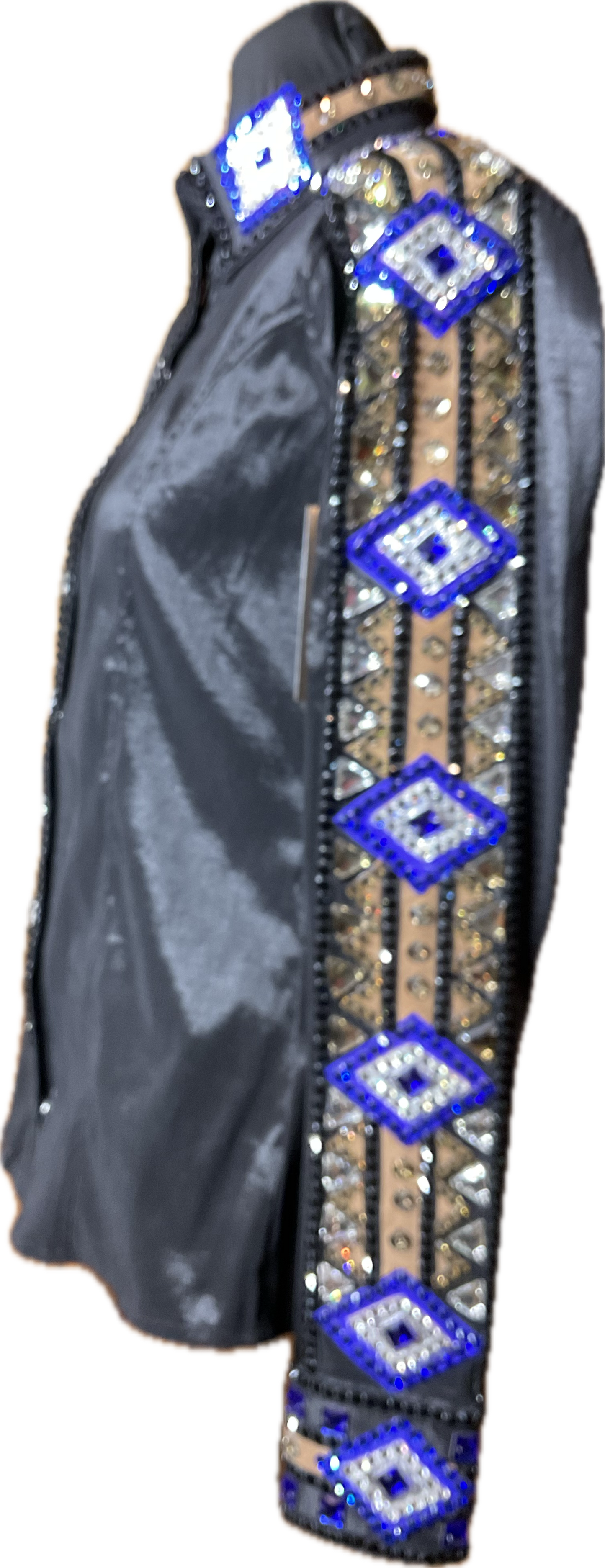 Small Stretch Taffeta Black with Gold, and Royal Blue Accents