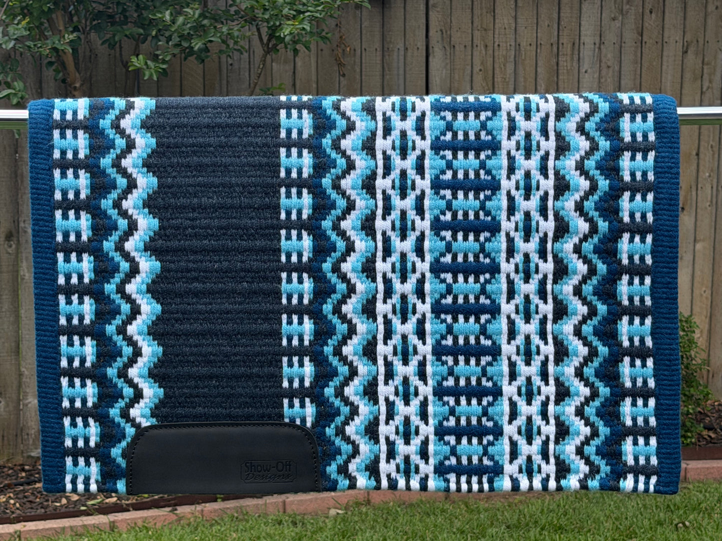 B556 Oversized Saddle Blanket Slate Blue, Navy Blue, White, Aqua