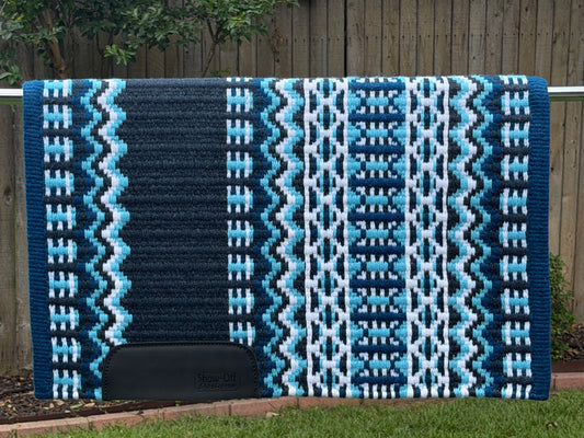 B556 Oversized Saddle Blanket Slate Blue, Navy Blue, White, Aqua