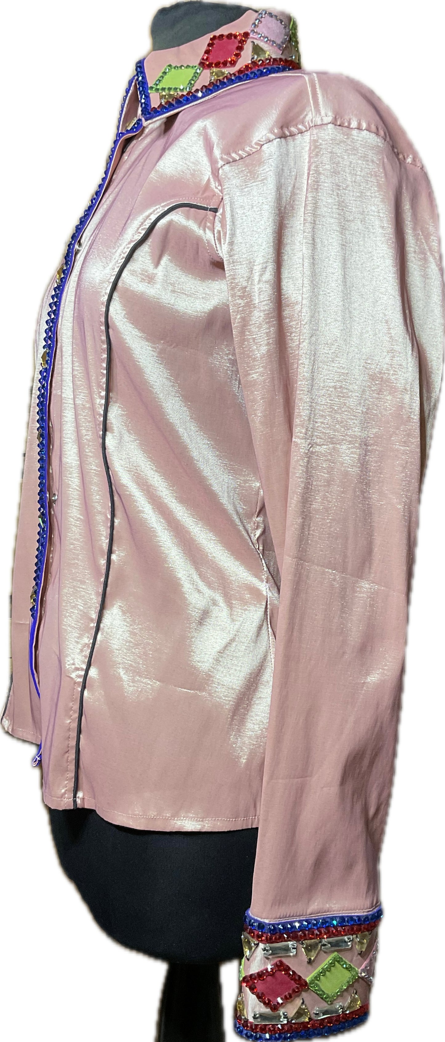 Size Large Dark Peach Stretch Taffeta with Royal Blue, Line Green and Red