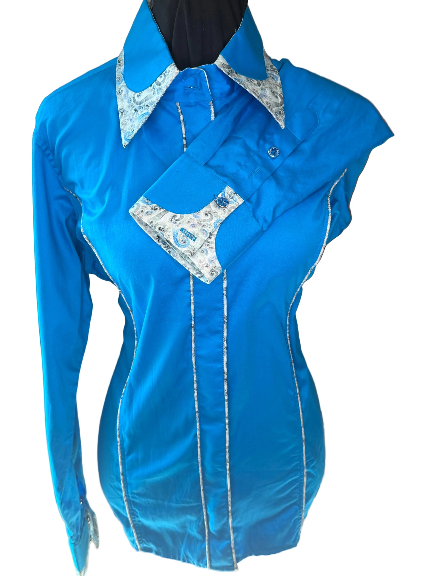 **Bust 44** Western Cotton Shirt **Hidden Zipper Front** Teal/Paisley Print