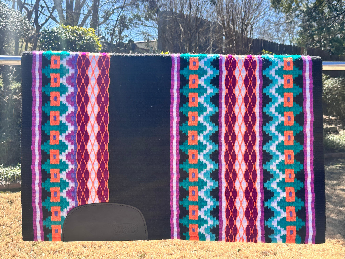 B128 Oversized Saddle Blanket black, raspberry, teal, orange, white, lavender, maroon, soft turquoise