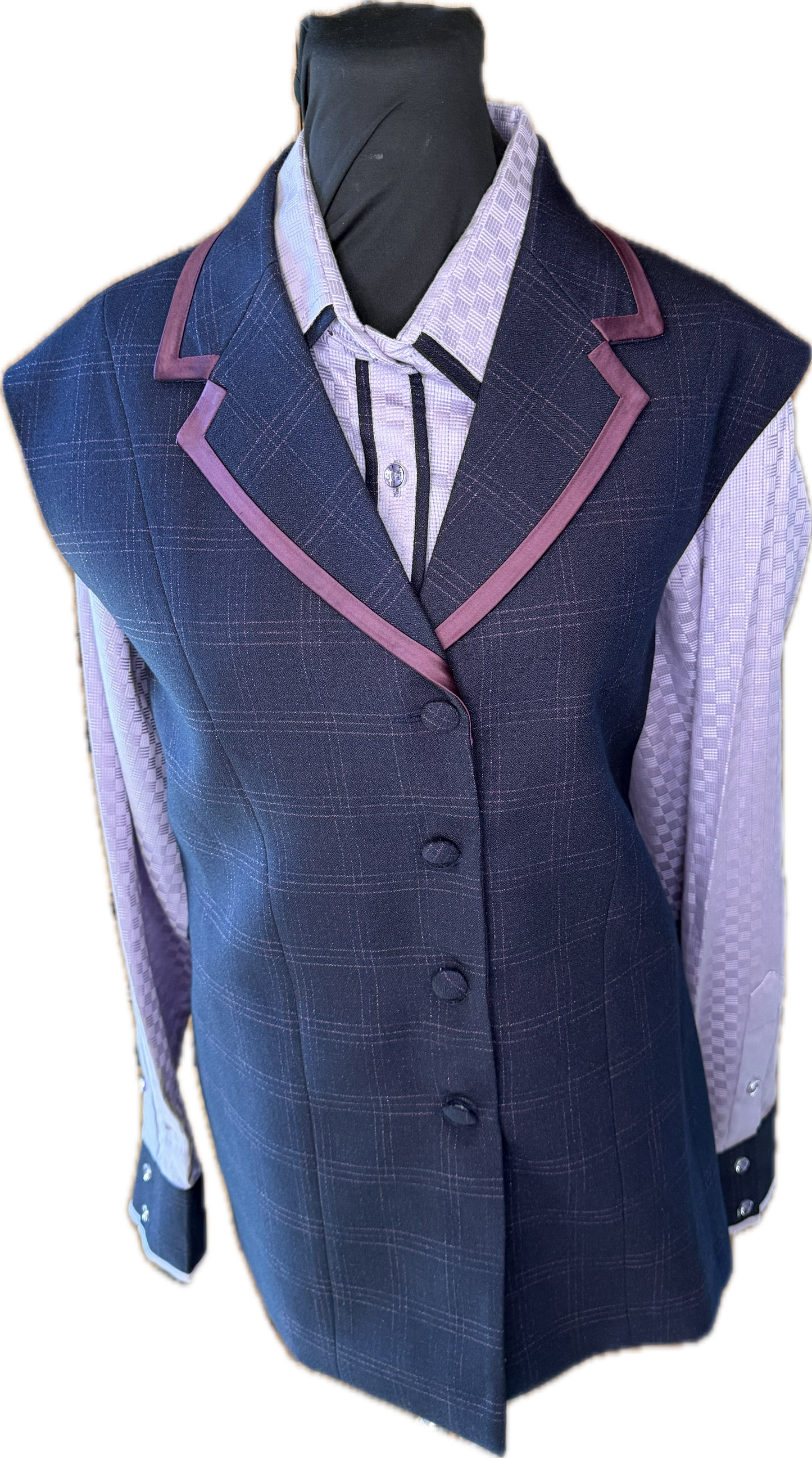 *44 Bust* Vest Set *Black with Purple Sparkle Plaid and Matching shirt