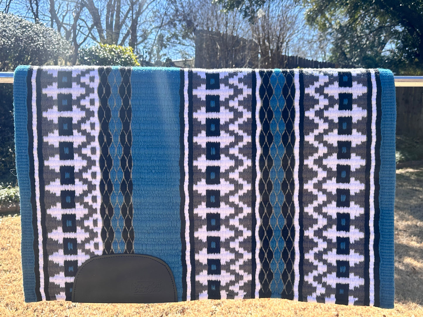 B121 Oversized Saddle Blanket ocean blue, white, black, charcoal grey