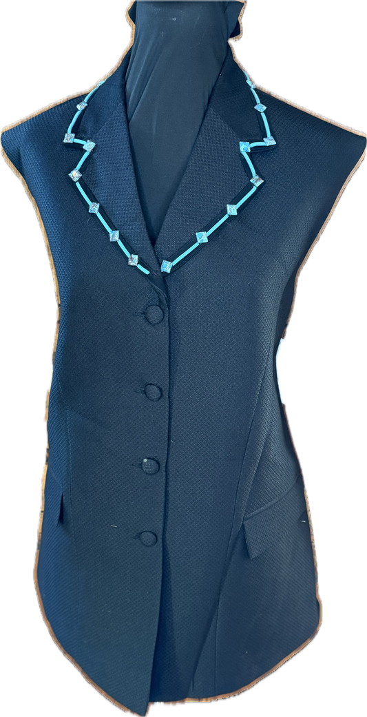 *40 Bust* Vest Set * Black with Turquoise Leather Stitching and Turquoise Accents. Think Ranch Conformation