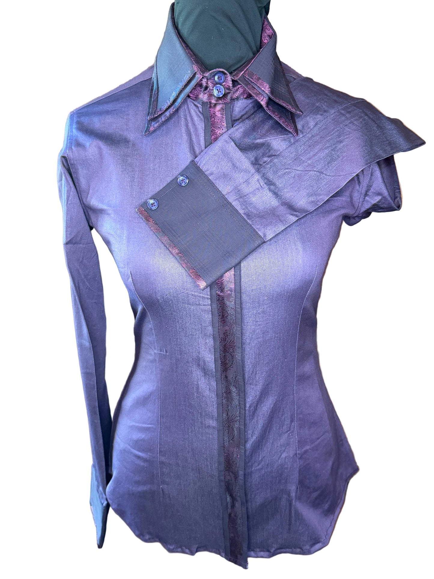 Youth Western Stretch Cotton Shirt **Hidden Zipper** Dark Plum