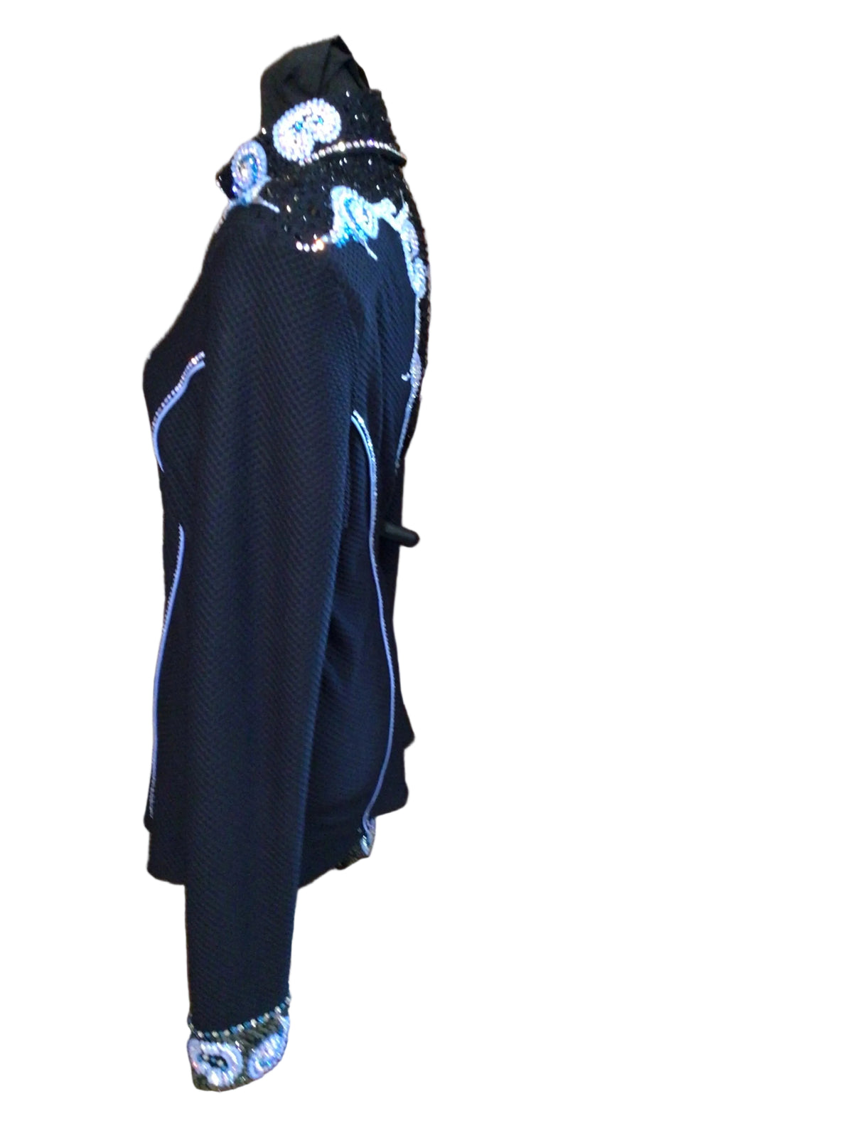 Large Black Textured Stretch Lycra with White and Black Shoulder Details