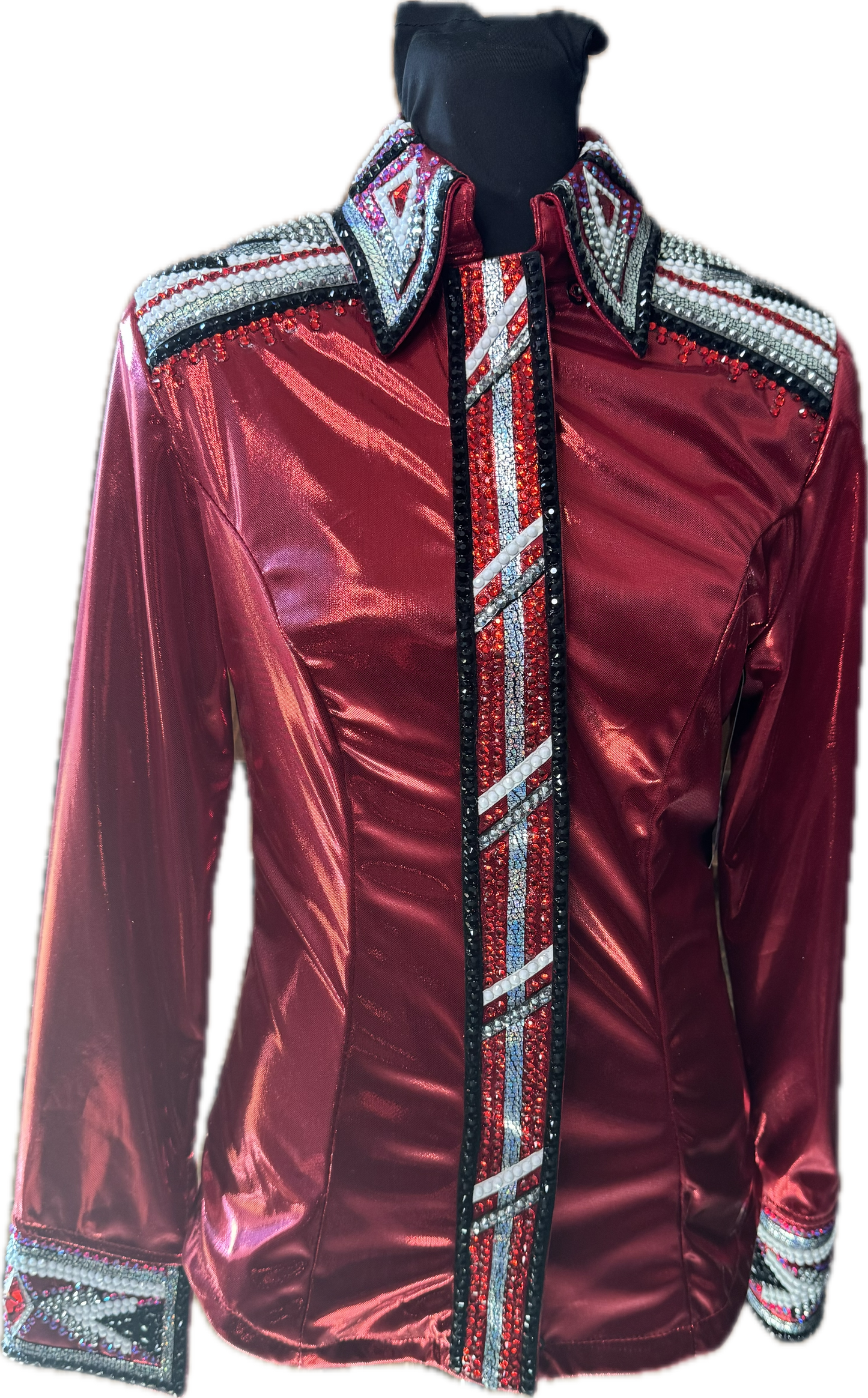 Small Stretch Red Metallic Day Shirt with Black and White