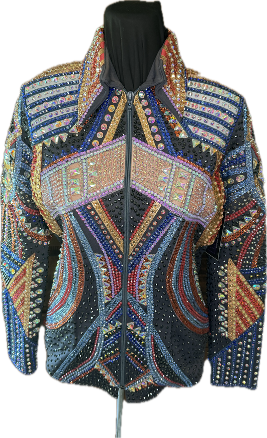 Extra Small Charcoal Grey Showmanship Jacket with Coral, Peach and Lavander. Comes with Pants.