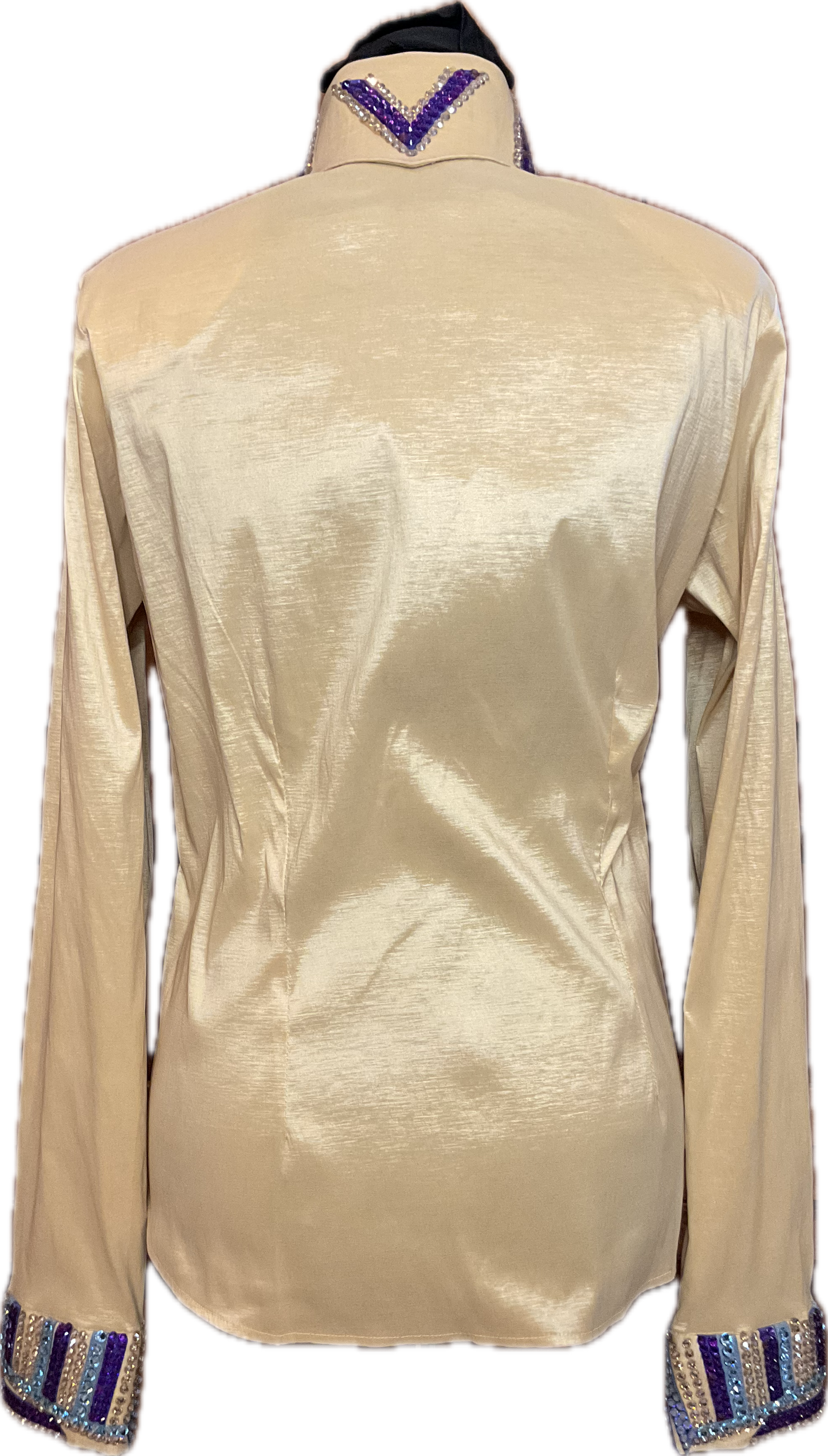 Size Medium Gold Stretch Taffeta Day Shirt with Aqua, Purple, and Silver