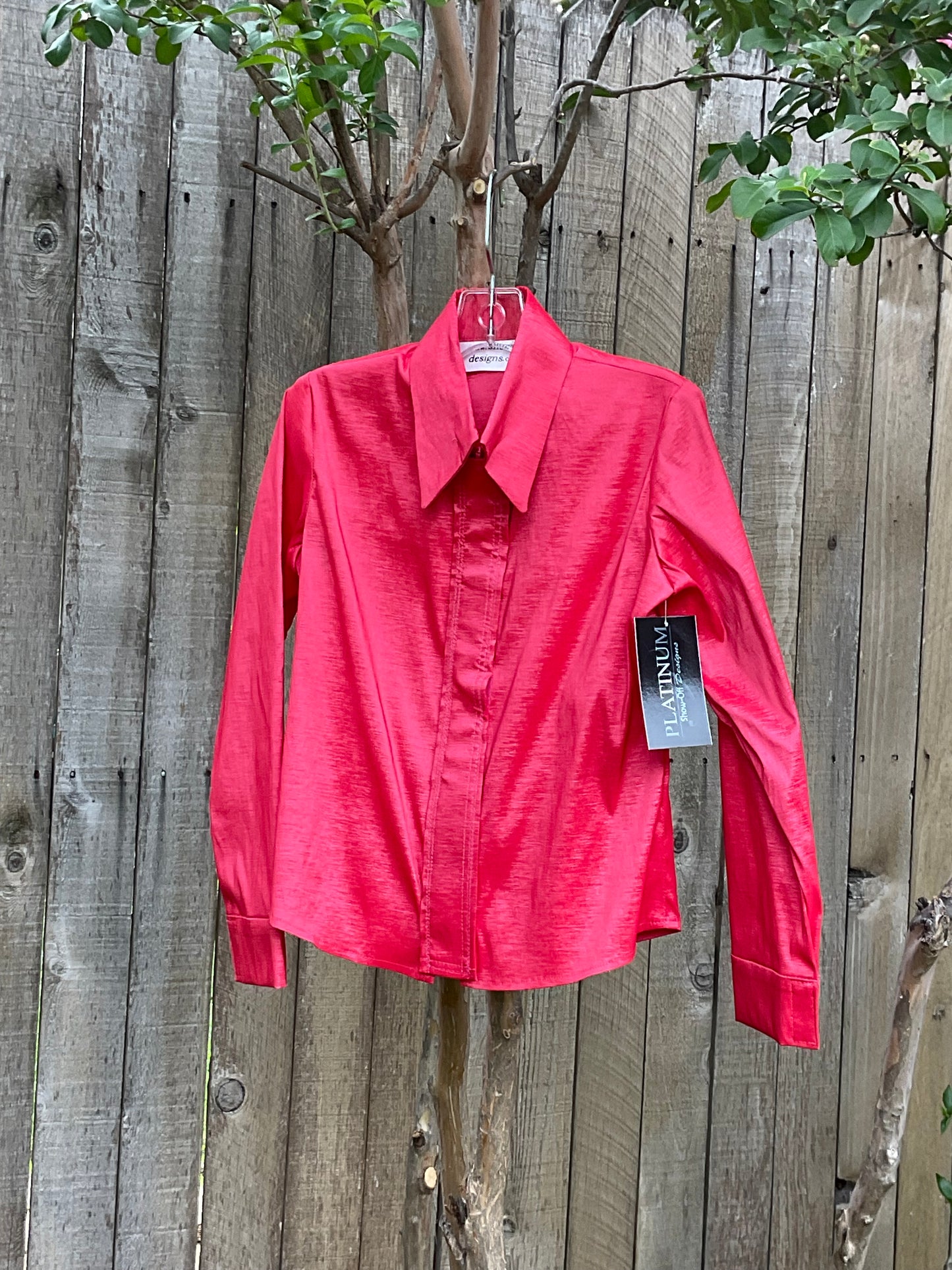 Kids Size 6  Dark Coral Stretch Taffeta Shirt with Hidden Zipper