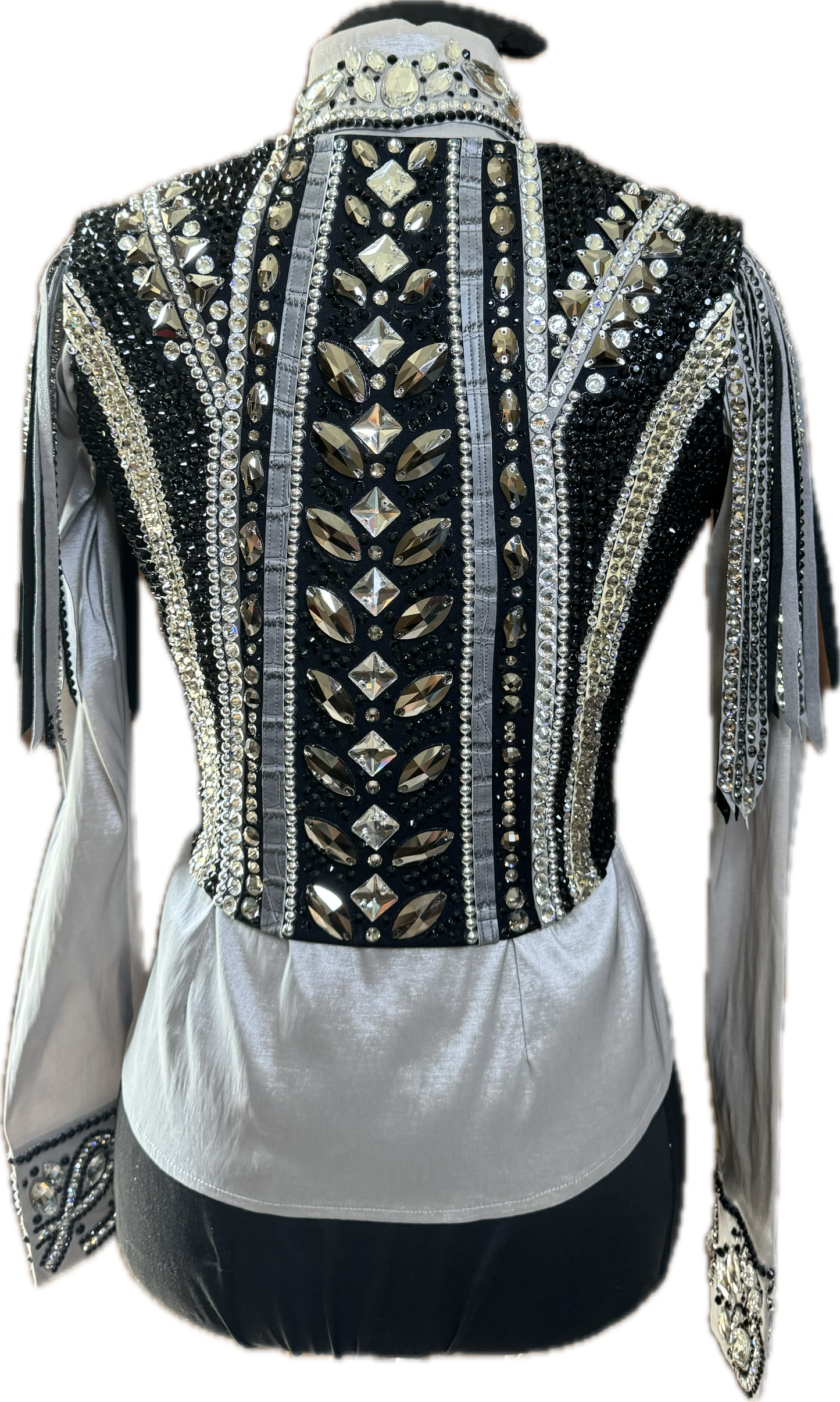 Extra Small Vest Set black and grey with matching day shirt. vest has detachable fringe